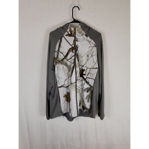 REALTREE North Crest White Snow Camo full zip jacket with grey hood and sleeves.